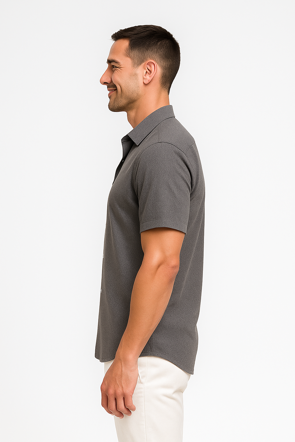 Chemise homme à manches courtes avec col classique – Gris foncé