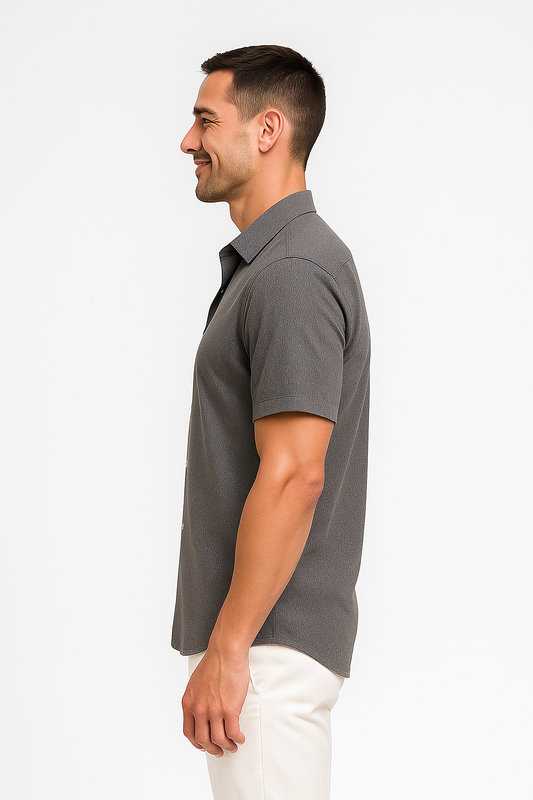 Chemise homme à manches courtes avec col classique – Gris foncé